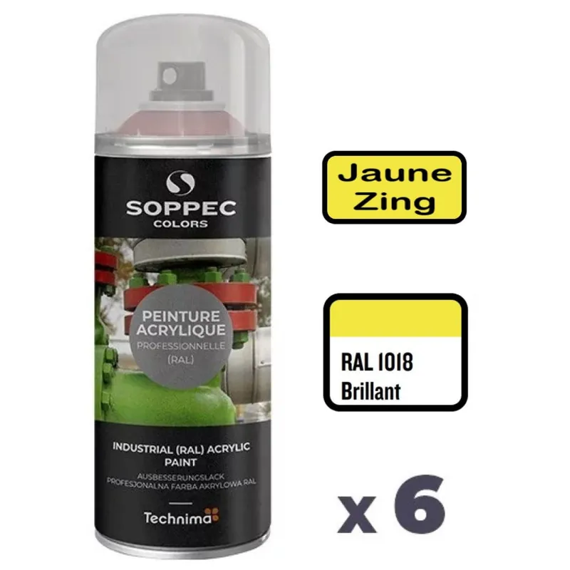 6 Peintures Acryliques Aérosol 520 ML Jaune Zing – 1018 Prix Choc
