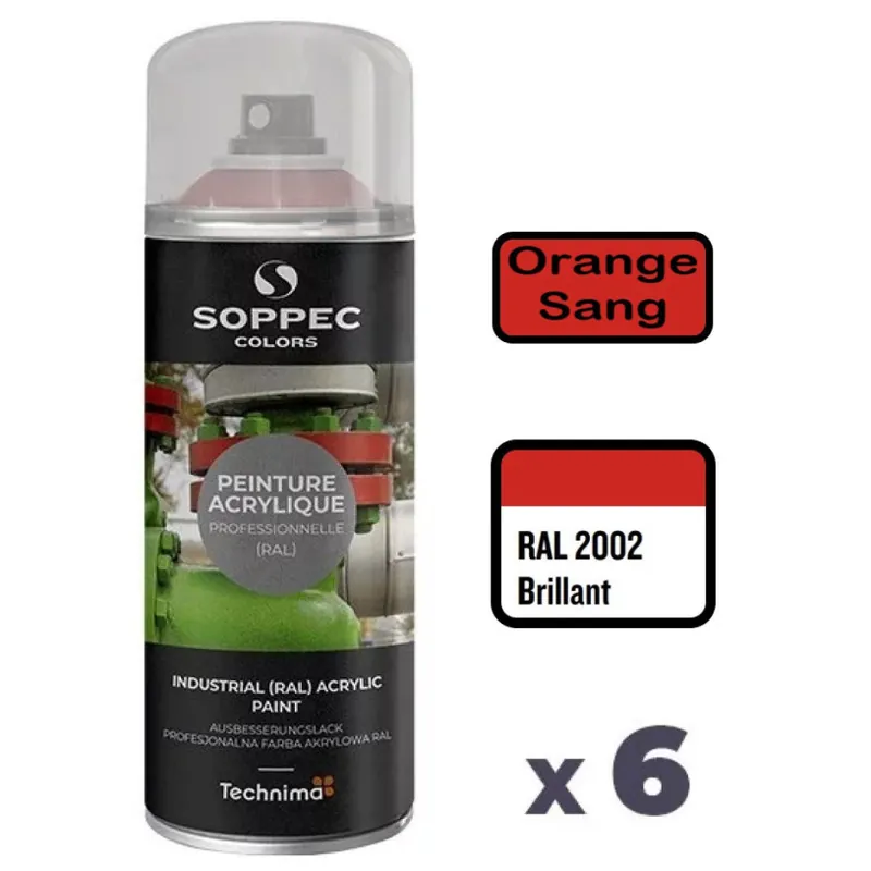 Expédié Aujourd'hui 6 Peintures Acryliques Aérosol 520 ML Orange Sang - 2002