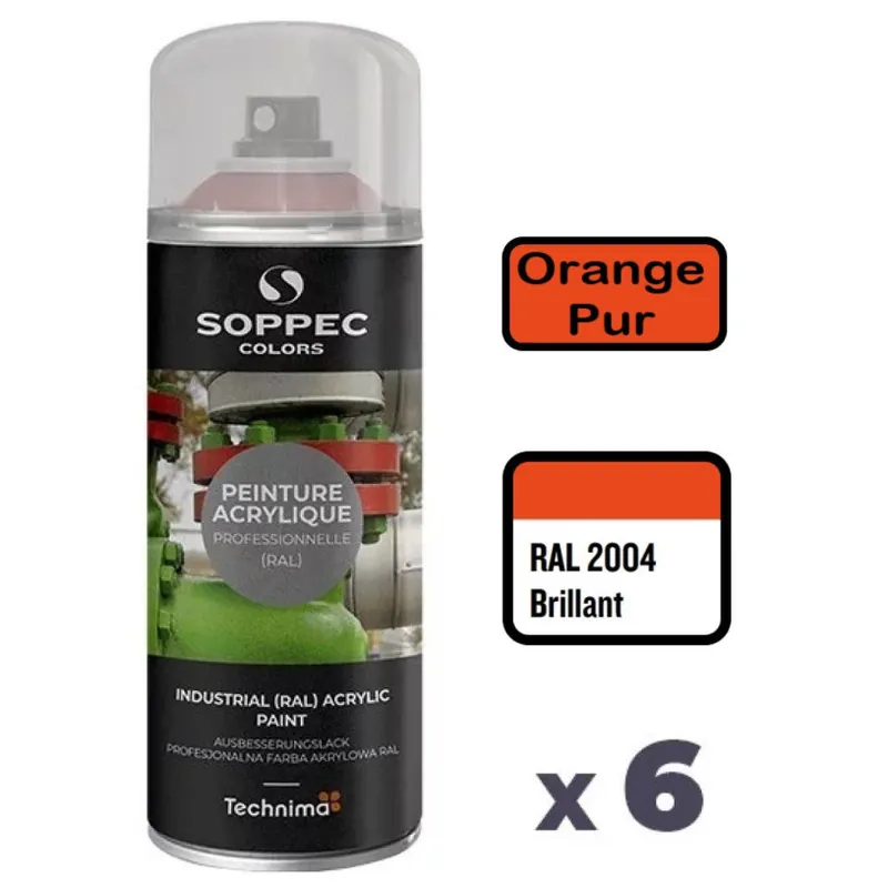 Prix Promo 6 Peintures Acryliques Aérosol 520 ML Orange Pur - 2004