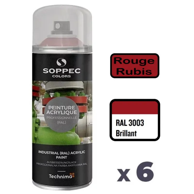 6 Peintures Acryliques Aérosol 520 ML Rouge Rubis – 3003 Super Prix
