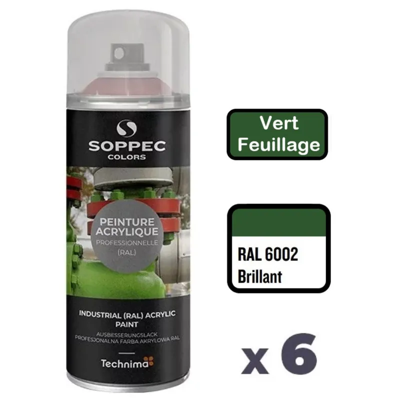 6 Peintures Acryliques Aérosol 520 ML Vert Feuillage – 6002 Pas Cher