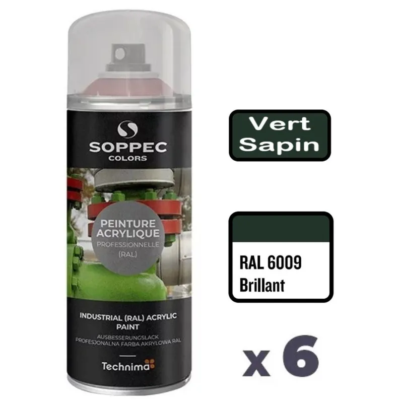 6 Peintures Acryliques Aérosol 520 ML Vert Sapin – 6009 Livraison Express