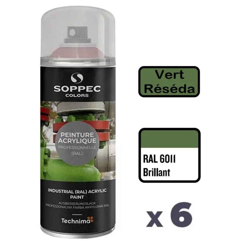 6 Peintures Acryliques Aérosol 520 ML Vert Réséda – 6011 Jusqu&rsquo;à épuisement Des Stocks