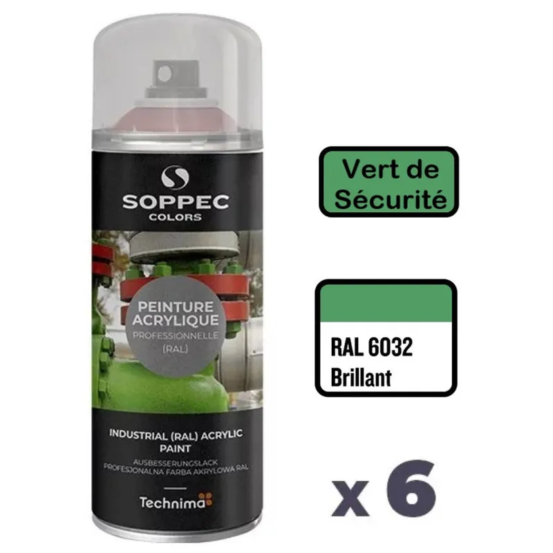 Usine Directe 6 Peintures Acryliques Aérosol 520 ML Vert Sécurité - 6032