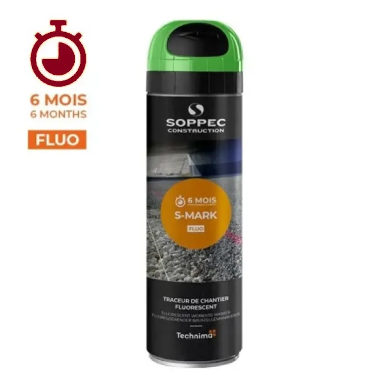 Jusqu&rsquo;à épuisement Des Stocks Traceur De Chantier Aérosol 650ML – Longue Durée Maxi 6 Mois Vert Fluo