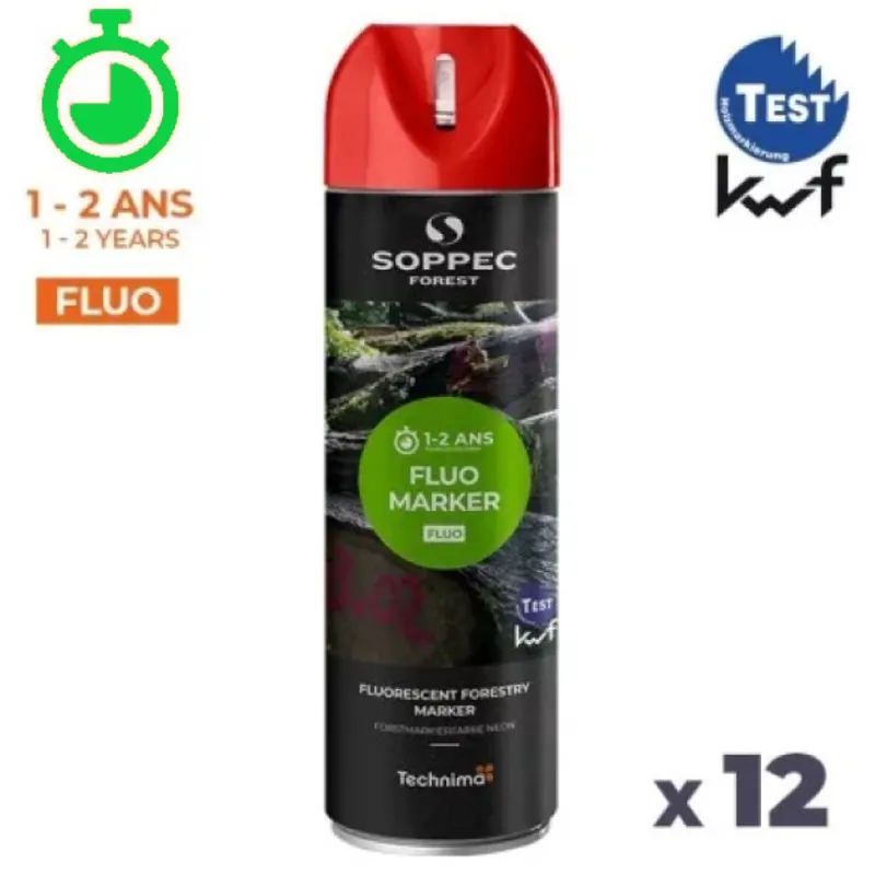 12 Traceurs Forestiers Aérosol 650ML – Durée Maxi 2 Ans Rouge Fluo Prix Promo