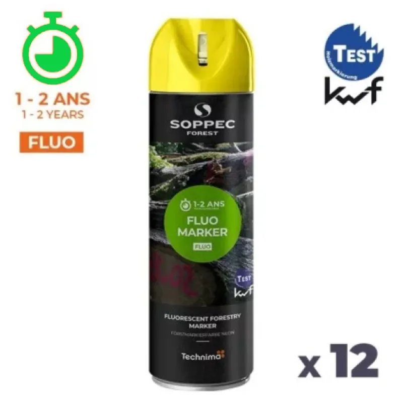 12 Traceurs Forestiers Aérosol 650ML – Durée Maxi 2 Ans Jaune Fluo Super Prix