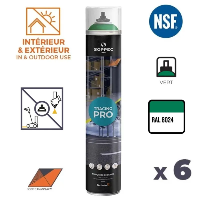 Remise 6 Traceurs de Ligne Aérosol 1000ML - Intérieur/Extérieur - PureSPRAY? Vert - RAL 6024