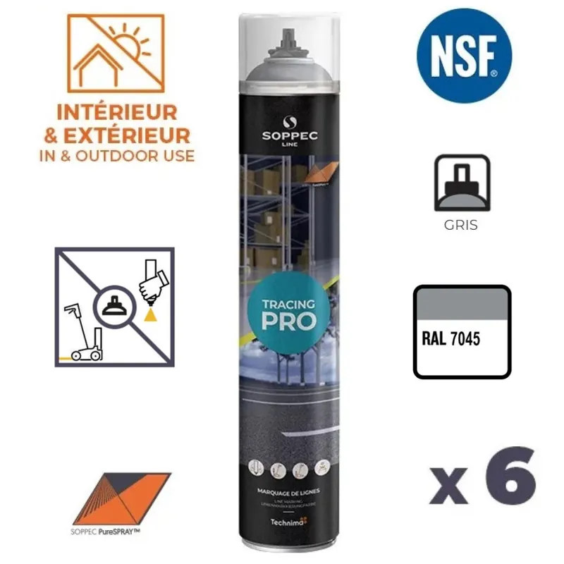 6 Traceurs de Ligne Aérosol 1000ML – Intérieur/Extérieur – PureSPRAY? Gris – RAL 7045 Nouvel Arrivage