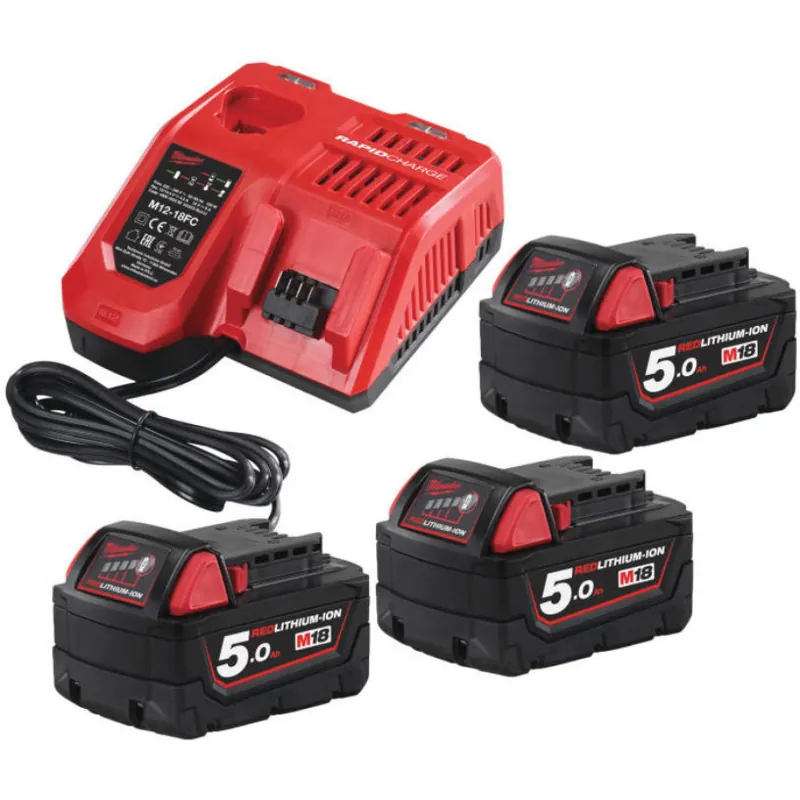 Nouvelle Collection Batteries Lithium Milwaukee? 18 V - 5,0 Ah - Pack 3 Batteries + Chargeur - M18 NRG-503