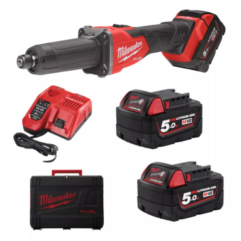 Top Vente Meuleuse Droite Longue Milwaukee? 18 V - Pince ? 6MM + HD Box - 2 Batteries 18V/5,0Ah + Chargeur - M18 FDGRB-502X