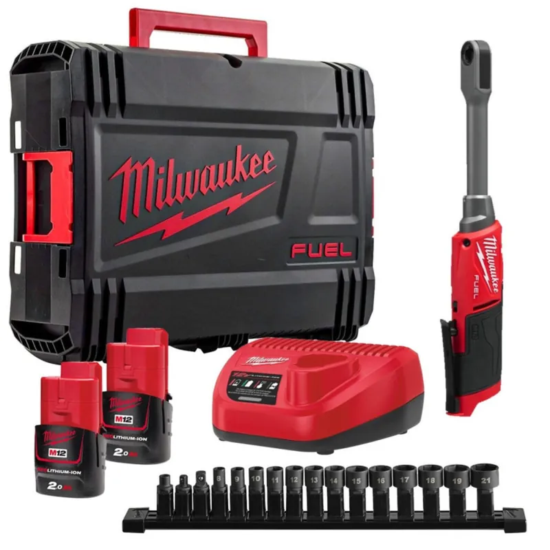Jusqu'à épuisement Des Stocks Clé Cliquet Douille Traversante Milwaukee? 12 V - 80 Nm - 2 Batteries 2,0Ah + Chargeur + HD Box - M12 FPTR-202X