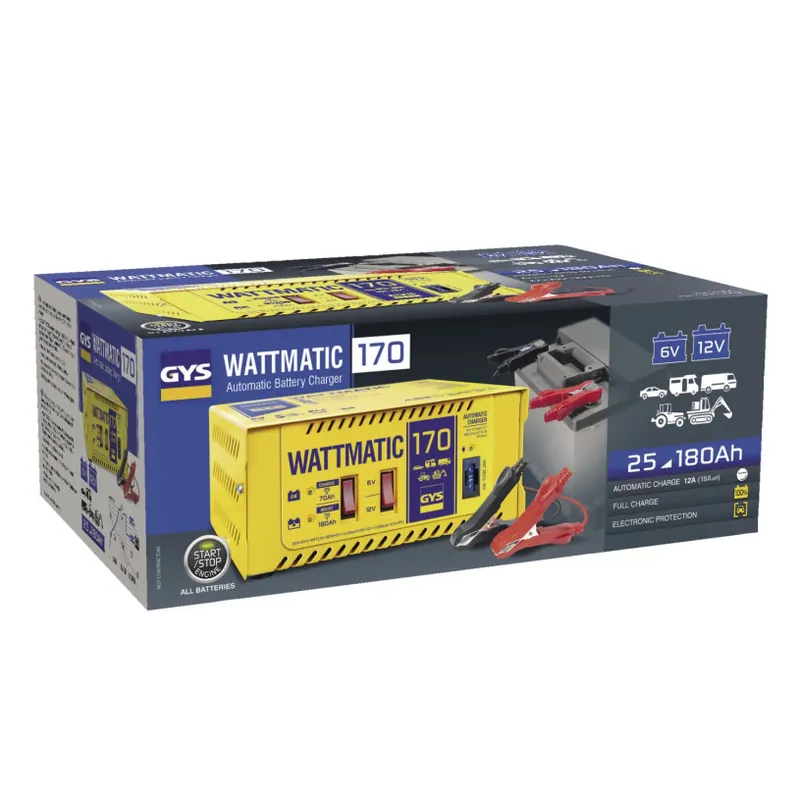 Remise Chargeur Batterie 6/12 Volts Traditionnel Auto Monophasé GYS? - Capacité 25>180Ah - WATTMATIC? 170