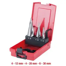 Super Prix Coffret de forets étagés HSS, en box PVC 3 pcs