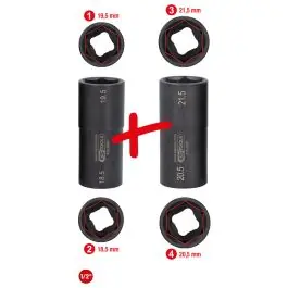 Meilleure Vente Jeu de douilles à chocs spéciales 1/2‘‘ pour jantes aluminium, pour Ford, 18,5?/ 19,5?/ 20,5?/ 21,5?mm, 2?pcs