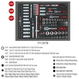 Haute Qualité Module de douilles 1/4‘‘ +3/8‘‘ +1/2‘‘, 179 pcs., module 1/1