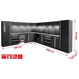 Usine Directe Système d’armoire d’atelier, forme en L, 3400 x 4080?mm, variante?1