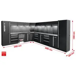 Commander Maintenant Système d’armoire d’atelier, forme en L, 3400 x 4080?mm, variante?2
