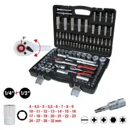 Meilleur Choix Coffret de douilles 1/4‘‘ + 1/2‘‘, 108 pcs