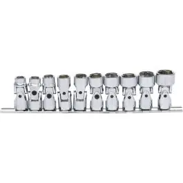 Soldes Jeu de douilles 3/8‘‘ articulée 6 pans CHROMEplus, 10 pcs. 10-19 mm