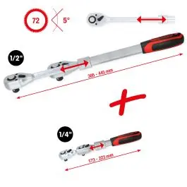 Vente Flash Kit de cliquets réversibles télescopiques 1/4‘‘ + 1/2‘‘ , 2?pcs