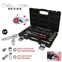 Coffret de douilles CHROMEplus 3/8‘‘, 27 pcs Prix Bas