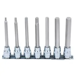 Usine Directe Jeu de douilles tournevis 3/8‘‘ 6 pans CHROMEplus, longues, 7 pcs. 4-12 mm
