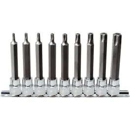 Jeu de douilles tournevis 3/8‘‘ TORX percé CHROMEplus, longues, 9 pcs. TB20-TB60 Nouveauté