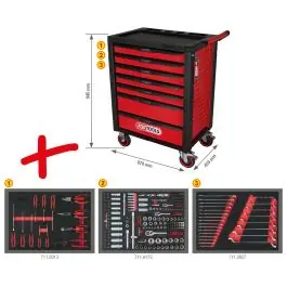 Servante d‘atelier RACINGline NOIR/ROUGE 7 tiroirs équipée de 215 outils Commande En Gros