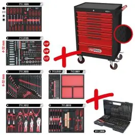 Servante d‘atelier ECOline NOIR/ROUGE 7 tiroirs équipée de 598 outils Réduction