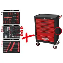 Servante d‘atelier ECOline NOIR/ROUGE 7 tiroirs equipée de 215 outils Offre Exclusive